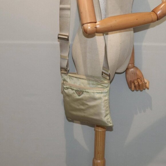 PRADA Shoulder Bag Nylon Cream Silver Auth - Picture 1 of 16